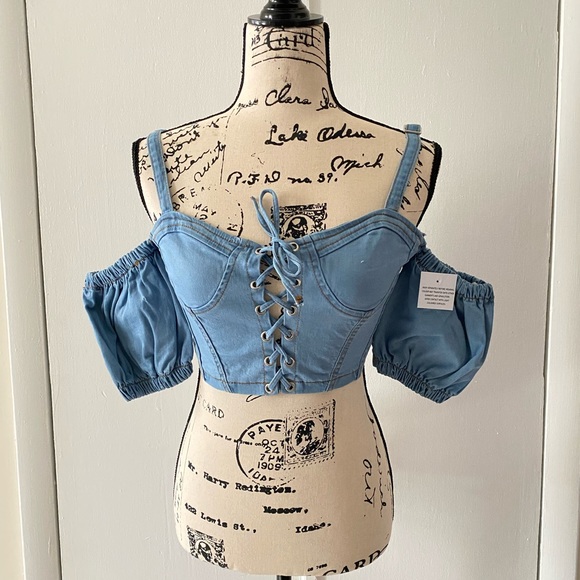 ASOS Tops - Parisian Denim Corset Cold Shoulder Bustier top